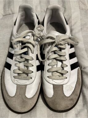 adidas White Black and Gray Suede-Trim Low-Top Sneakers